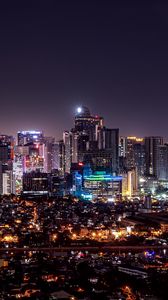 Preview wallpaper night city, aerial view, buildings, lights, dark, night