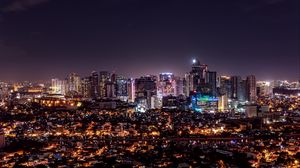 Preview wallpaper night city, aerial view, buildings, lights, dark, night