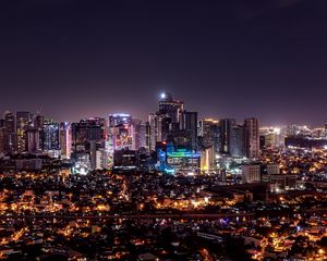 Preview wallpaper night city, aerial view, buildings, lights, dark, night