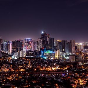 Preview wallpaper night city, aerial view, buildings, lights, dark, night