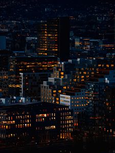 Preview wallpaper night city, aerial view, buildings, dark, architecture