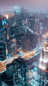 Preview wallpaper night city, aerial view, buildings, lights, architecture, overview