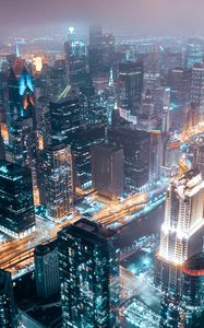 Preview wallpaper night city, aerial view, buildings, lights, architecture, overview