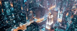 Preview wallpaper night city, aerial view, buildings, lights, architecture, overview