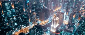 Preview wallpaper night city, aerial view, buildings, lights, architecture, overview
