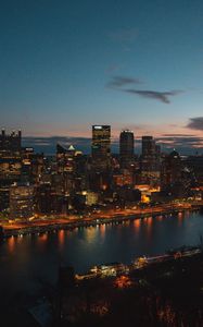 Preview wallpaper night city, aerial view, buildings, river, architecture, pittsburgh, usa