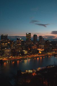 Preview wallpaper night city, aerial view, buildings, river, architecture, pittsburgh, usa