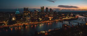 Preview wallpaper night city, aerial view, buildings, river, architecture, pittsburgh, usa