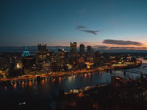 Preview wallpaper night city, aerial view, buildings, river, architecture, pittsburgh, usa