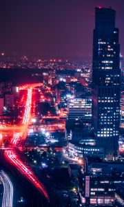 Preview wallpaper night city, aerial view, buildings, roads, lights, dark