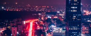 Preview wallpaper night city, aerial view, buildings, roads, lights, dark