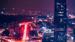 Preview wallpaper night city, aerial view, buildings, roads, lights, dark