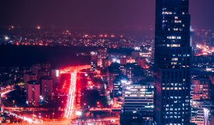 Preview wallpaper night city, aerial view, buildings, roads, lights, dark