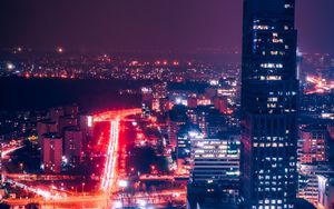 Preview wallpaper night city, aerial view, buildings, roads, lights, dark