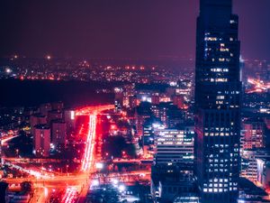 Preview wallpaper night city, aerial view, buildings, roads, lights, dark