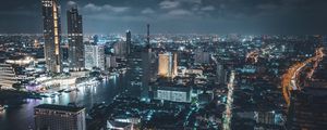 Preview wallpaper night city, aerial view, buildings, lights, architecture, bangkok