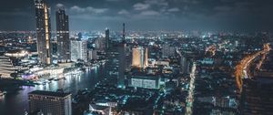 Preview wallpaper night city, aerial view, buildings, lights, architecture, bangkok
