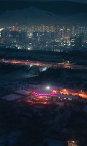 Preview wallpaper night city, aerial view, buildings, lights, dark, backlight