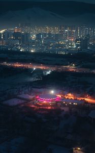Preview wallpaper night city, aerial view, buildings, lights, dark, backlight