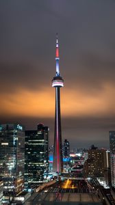 Preview wallpaper night city, aerial view, buildings, tower, architecture