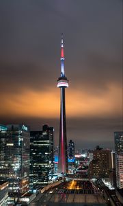 Preview wallpaper night city, aerial view, buildings, tower, architecture