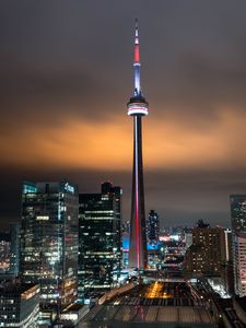 Preview wallpaper night city, aerial view, buildings, tower, architecture