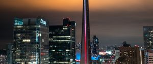 Preview wallpaper night city, aerial view, buildings, tower, architecture