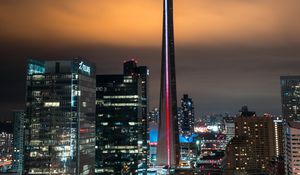 Preview wallpaper night city, aerial view, buildings, tower, architecture