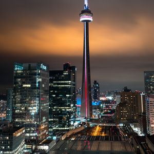 Preview wallpaper night city, aerial view, buildings, tower, architecture