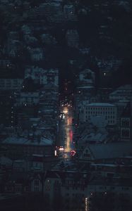 Preview wallpaper night city, aerial view, buildings, road, dark