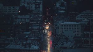 Preview wallpaper night city, aerial view, buildings, road, dark