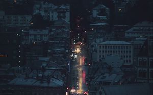 Preview wallpaper night city, aerial view, buildings, road, dark