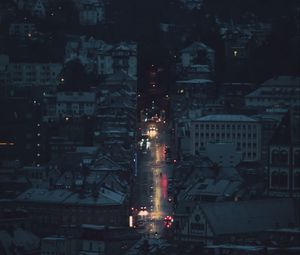 Preview wallpaper night city, aerial view, buildings, road, dark