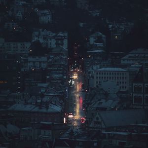 Preview wallpaper night city, aerial view, buildings, road, dark