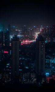 Preview wallpaper night city, aerial view, buildings, lights, cityscape, dark