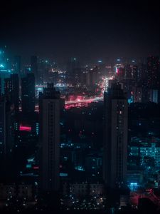 Preview wallpaper night city, aerial view, buildings, lights, cityscape, dark