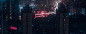 Preview wallpaper night city, aerial view, buildings, lights, cityscape, dark