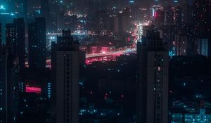 Preview wallpaper night city, aerial view, buildings, lights, cityscape, dark