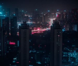 Preview wallpaper night city, aerial view, buildings, lights, cityscape, dark