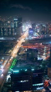 Preview wallpaper night city, aerial view, buildings, roads, streets, lights