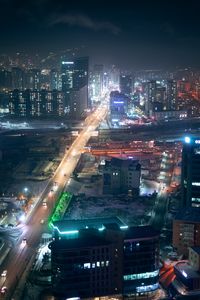 Preview wallpaper night city, aerial view, buildings, roads, streets, lights