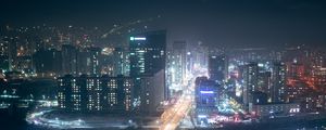 Preview wallpaper night city, aerial view, buildings, roads, streets, lights