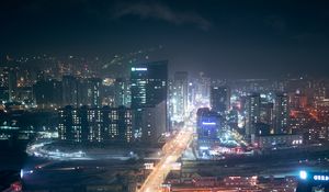 Preview wallpaper night city, aerial view, buildings, roads, streets, lights