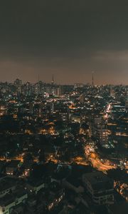 Preview wallpaper night city, aerial view, city lights, buildings, skyline, panorama