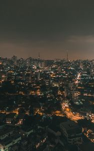 Preview wallpaper night city, aerial view, city lights, buildings, skyline, panorama