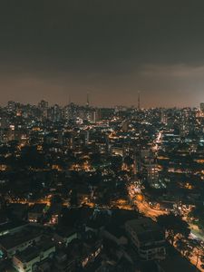 Preview wallpaper night city, aerial view, city lights, buildings, skyline, panorama