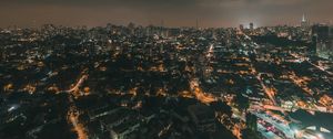 Preview wallpaper night city, aerial view, city lights, buildings, skyline, panorama