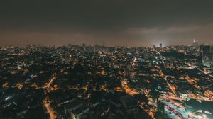 Preview wallpaper night city, aerial view, city lights, buildings, skyline, panorama