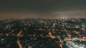 Preview wallpaper night city, aerial view, city lights, buildings, skyline, panorama