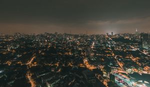 Preview wallpaper night city, aerial view, city lights, buildings, skyline, panorama